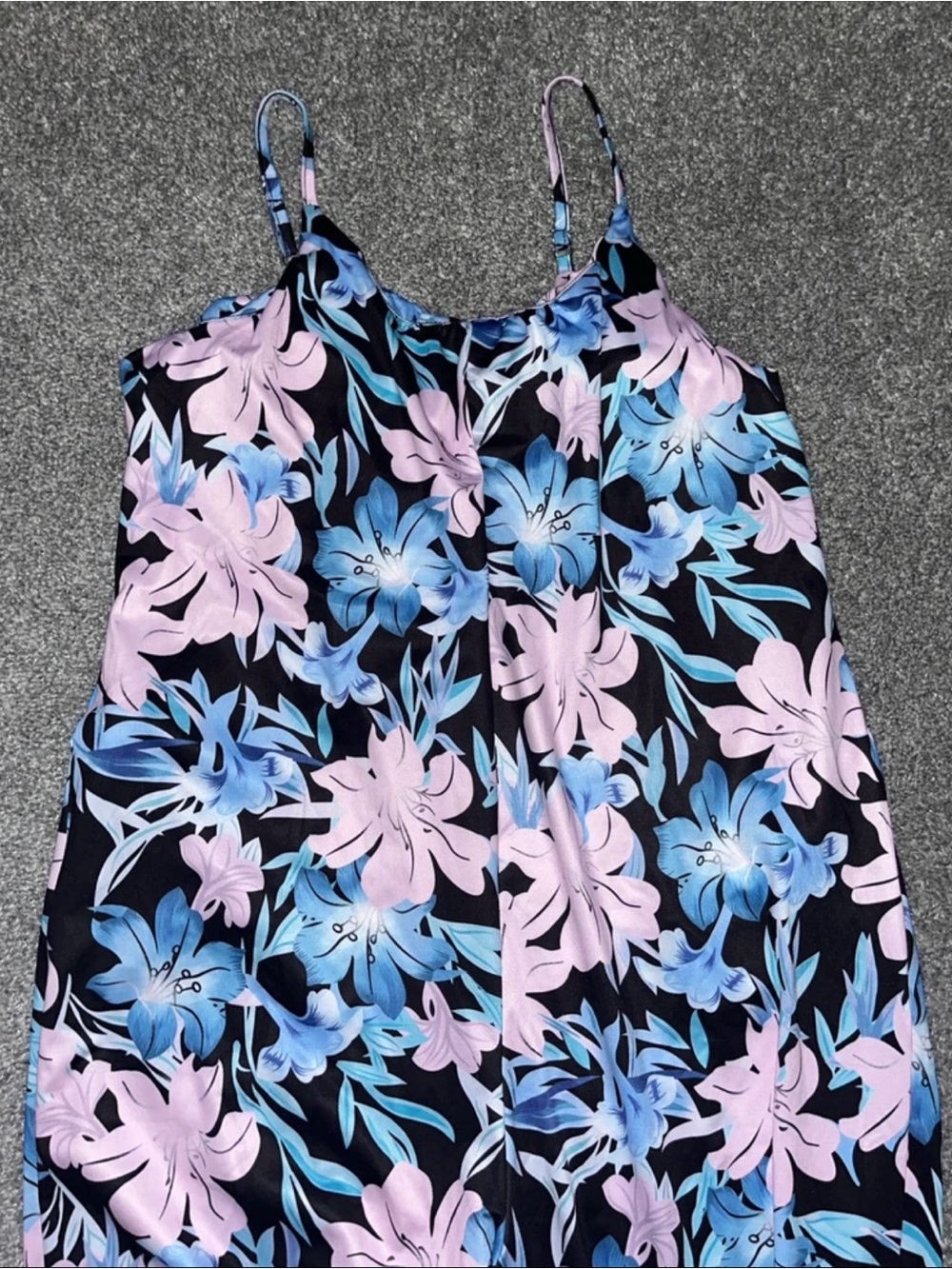 Black Floral Slip Dress with Pink & Blue Lilies